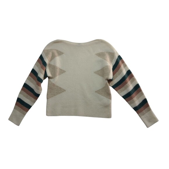 Madewell Sweater Cream Crop Wool Alpaca Boat Neck Striped Sleeve Geo Women's XS - Picture 3 of 11